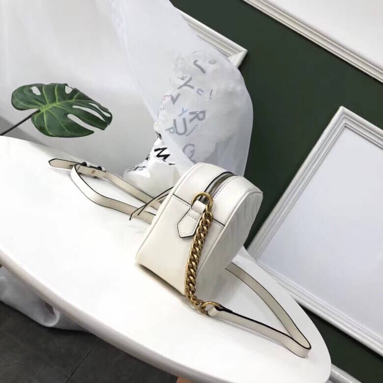 Best Replica Gucci GG Marmont Small Shoulder Handbag Camera Bag Replica White 447632 - Colareps