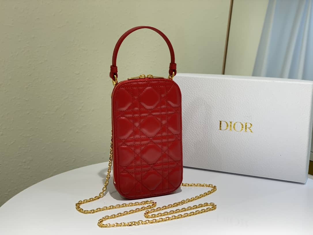 Best Replica Lady Dior Dupe Lambskin 18CM Phone Holder - Colareps