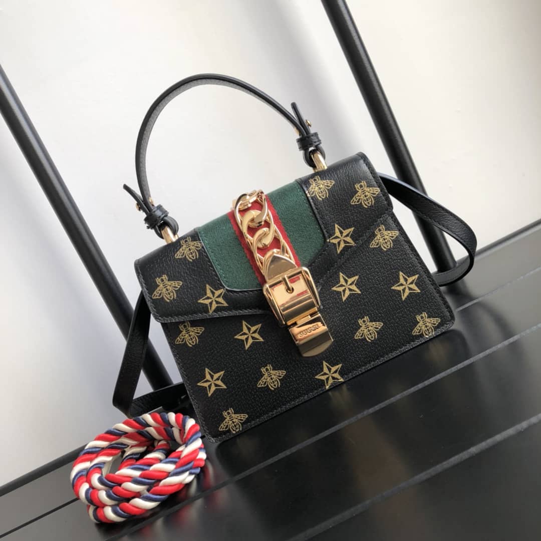 Best Replica Gucci GG Sylvie Mini Shoulder Bag Replica Black 470270 - Colareps