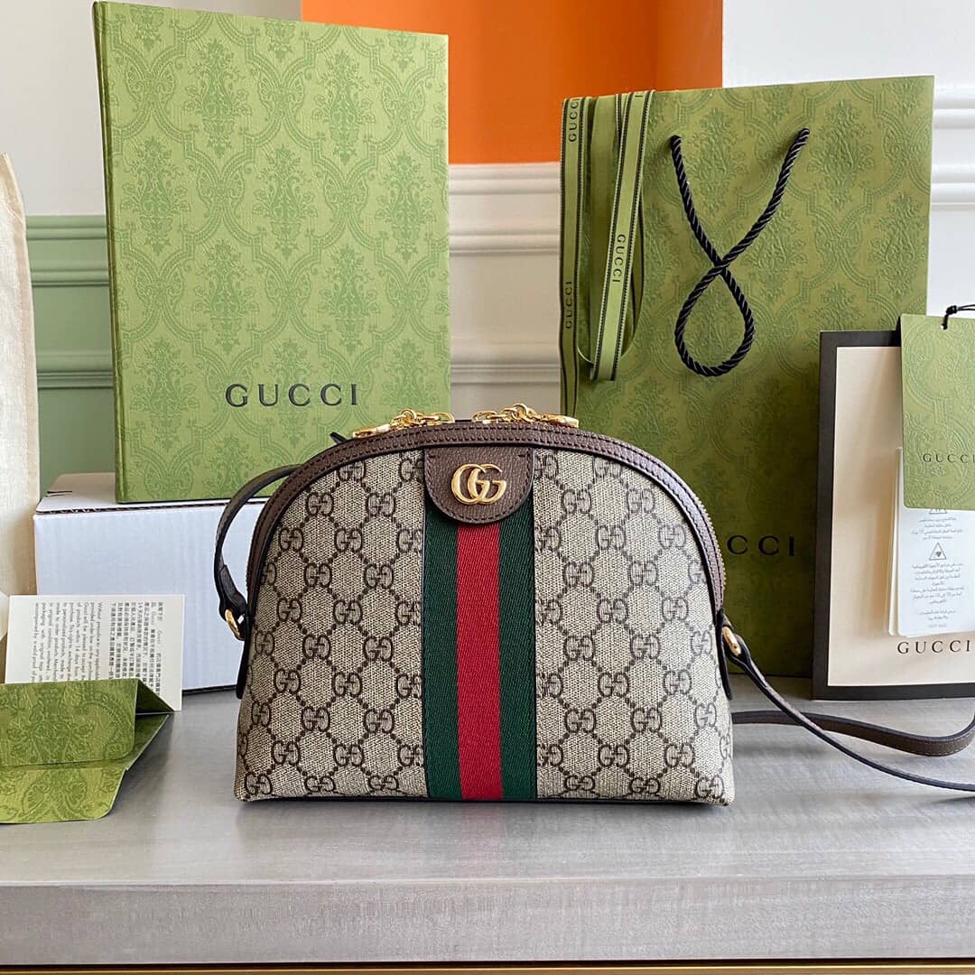 Best Replica Gucci GG Supreme Ophidia Small Rounded Top Shoulder Bag Replica Brown 499621 - Colareps