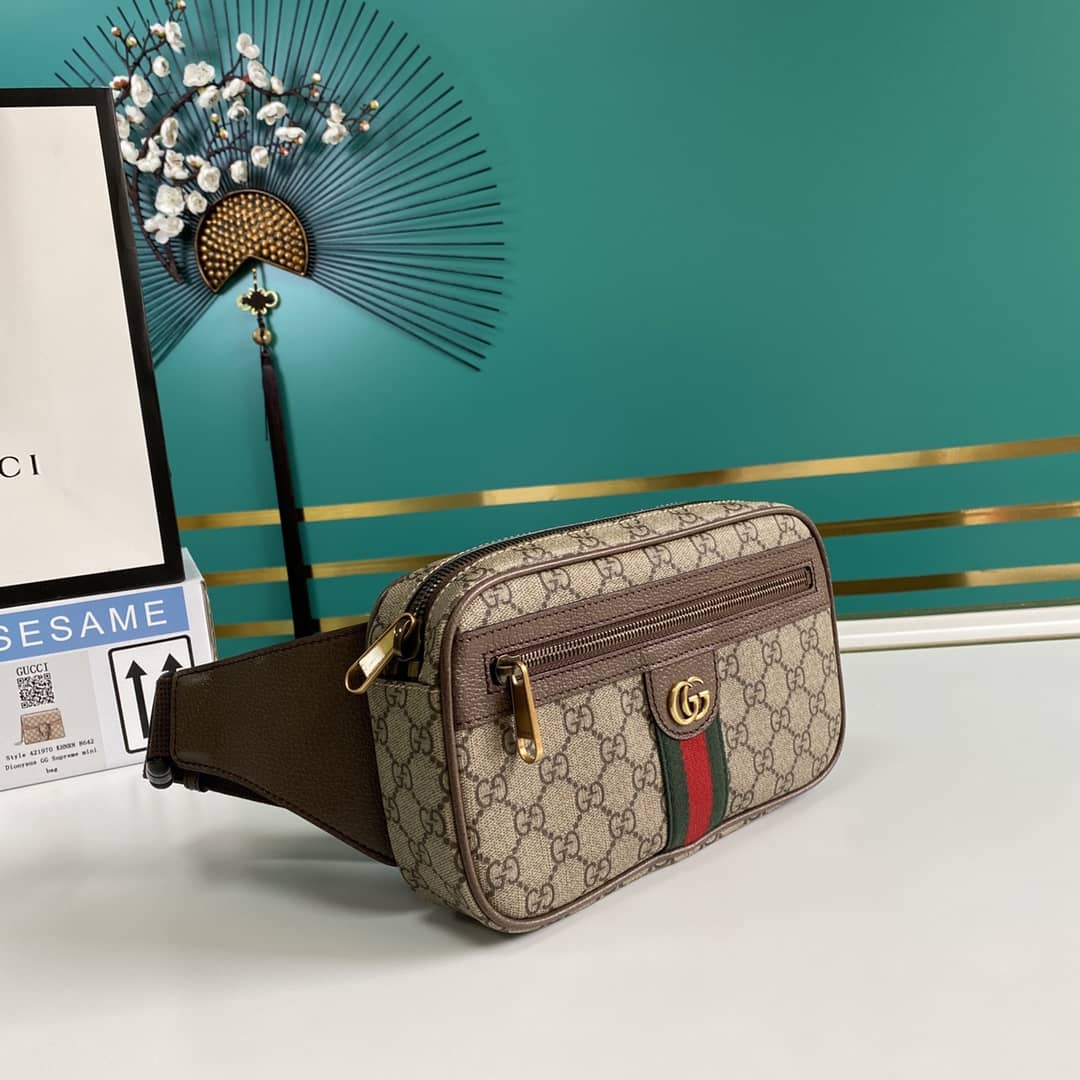Best Replica Gucci Ophidia Soft GG Supreme Belt Bag Ebony Beige Replica 574796 - Colareps