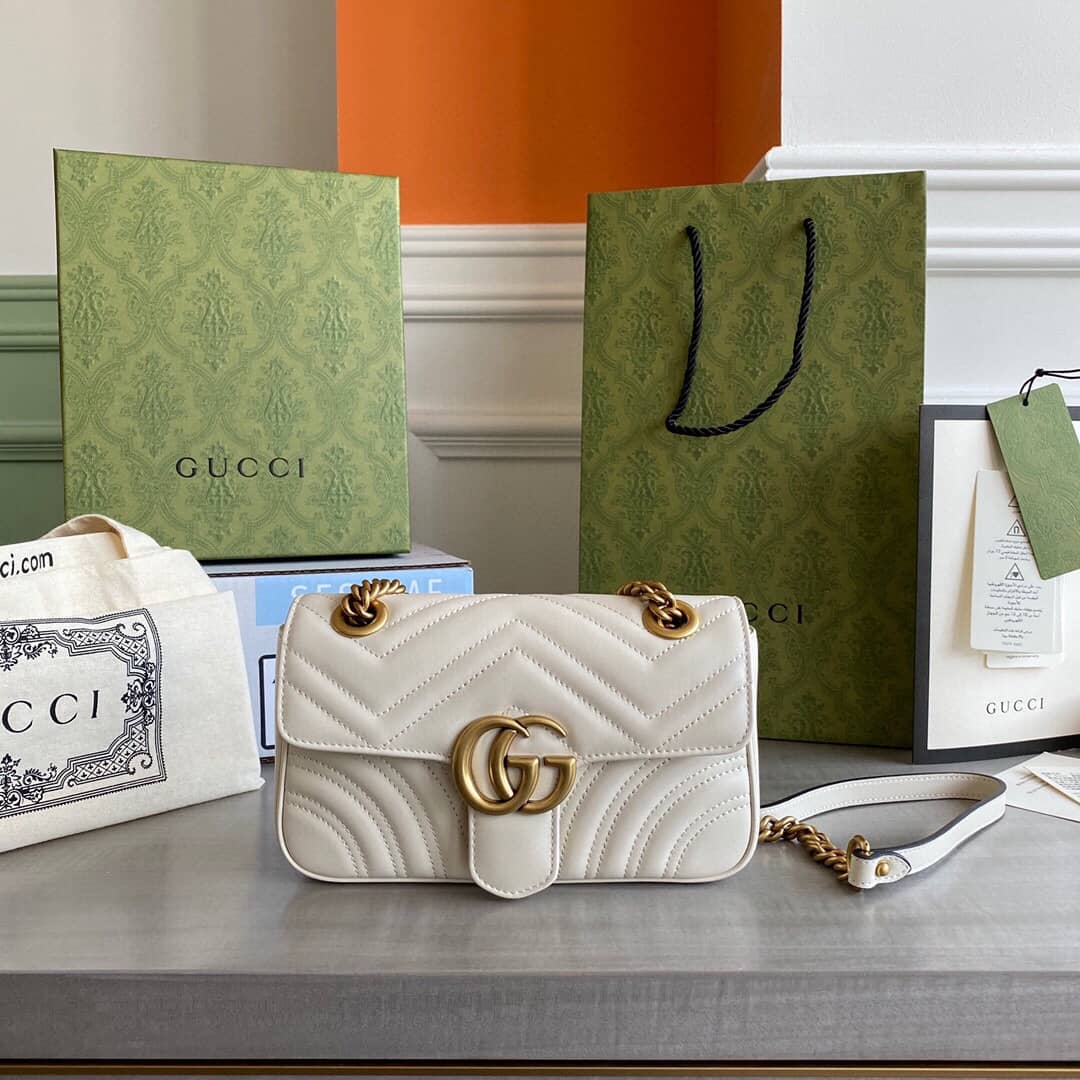 Best Replica Gucci GG Marmont Mini Matelasse Shoulder Bag Replica White 446744 - Colareps