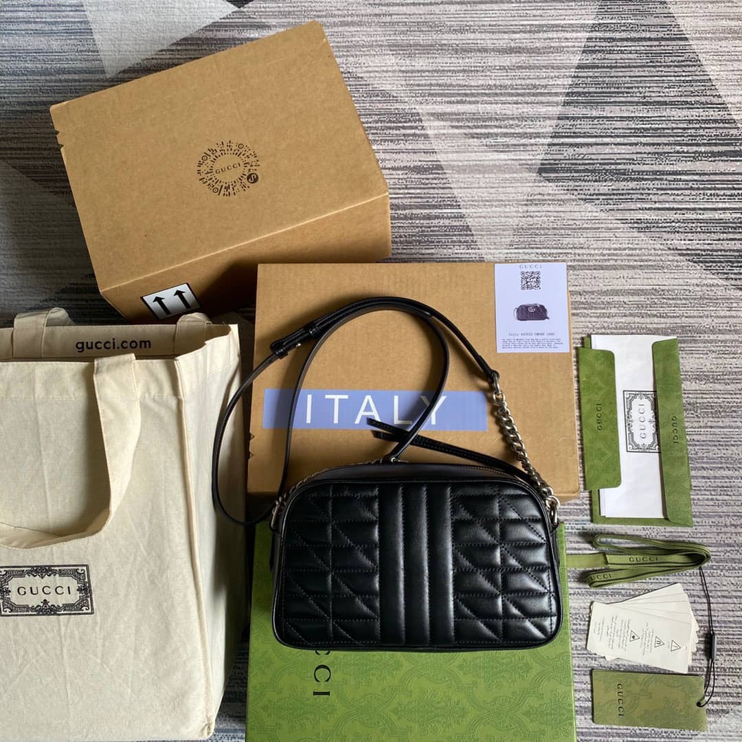 Best Replica Gucci GG Marmont Small Shoulder Handbag Camera Bag Replica Black 447632 - Colareps