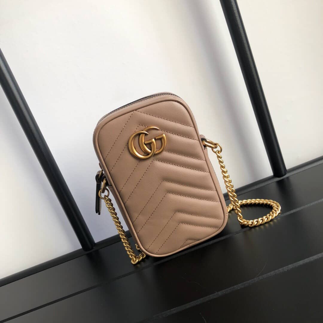 Best Replica Gucci GG Marmont Mini Matelasse Leather Corssbody Bag Replica Apricot 598598 - Colareps