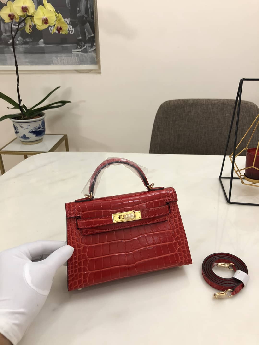 Best Replica Hermes Kelly Dupe Mini 19CM Crocodile Shiny Replica Bag - Colareps