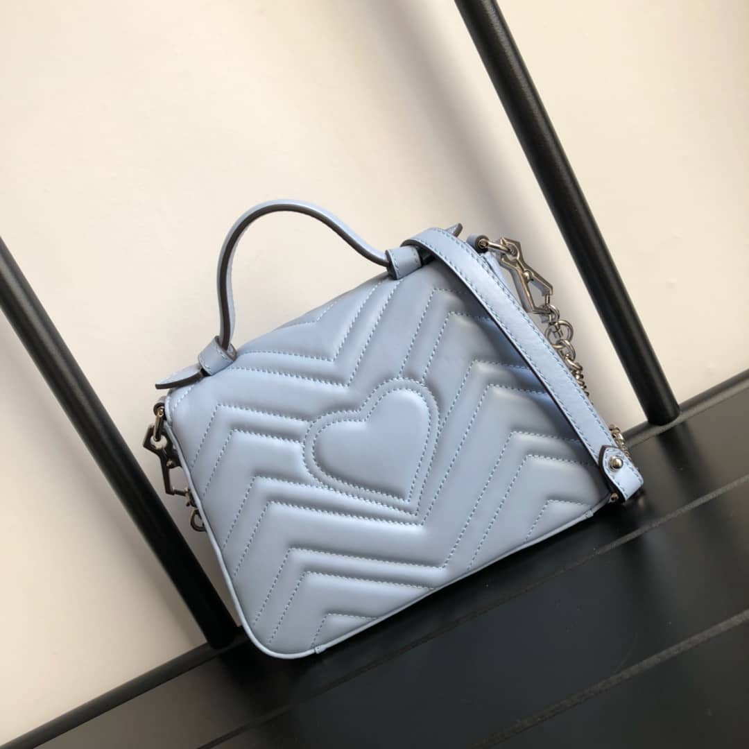 Best Replica Gucci GG Marmont Mini Leather Top Handle Bag Replica Blue 547260 - Colareps