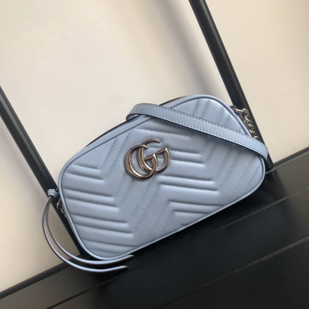 Best Replica Gucci GG Marmont Small Shoulder Handbag Camera Bag Replica Blue 447632 - Colareps