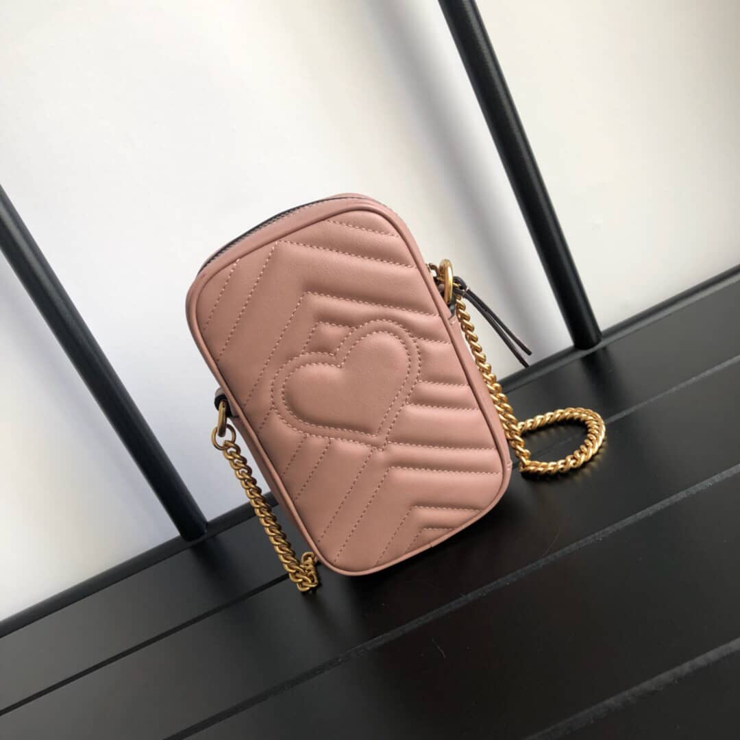 Best Replica Gucci GG Marmont Mini Matelasse Leather Corssbody Bag Replica Pink 598597 - Colareps