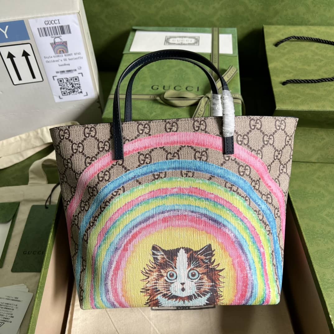 Best Replica Gucci Children GG Tote Cat Print 410812 Replica Bag - Colareps