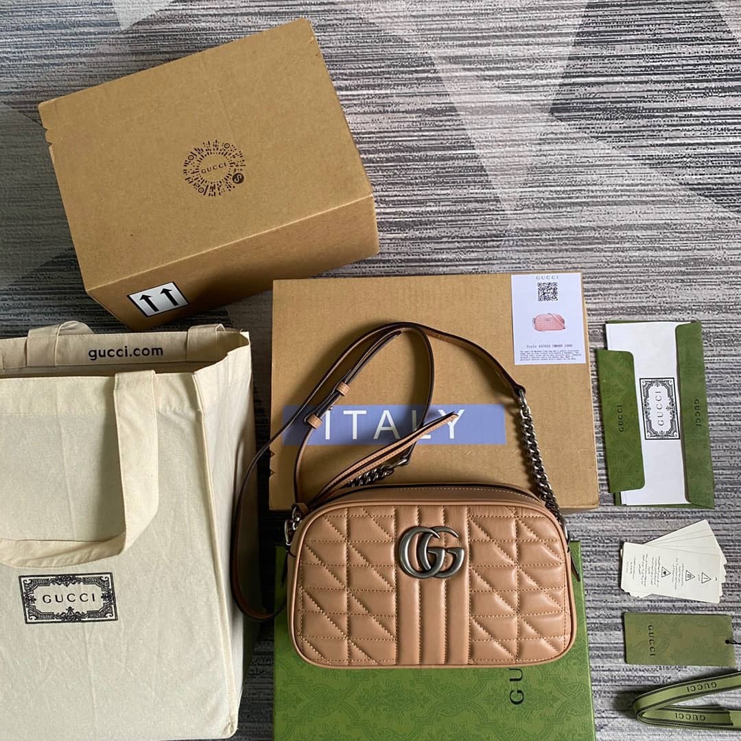 Best Replica Gucci GG Marmont Small Shoulder Handbag Camera Bag Replica Brown 447632 - Colareps