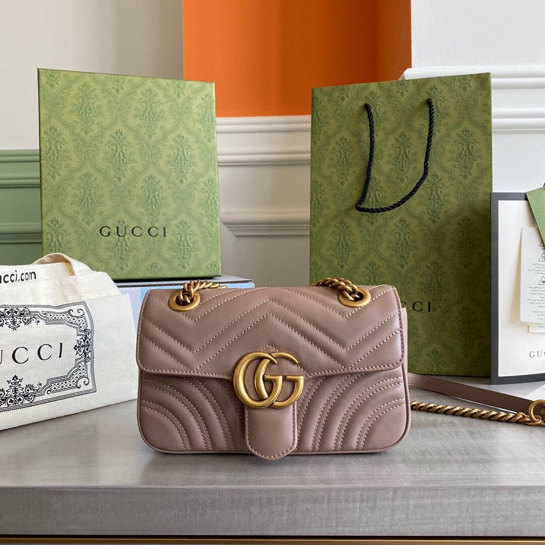 Best Replica Gucci GG Marmont Mini Matelasse Shoulder Bag Replica Khaki 446744 - Colareps