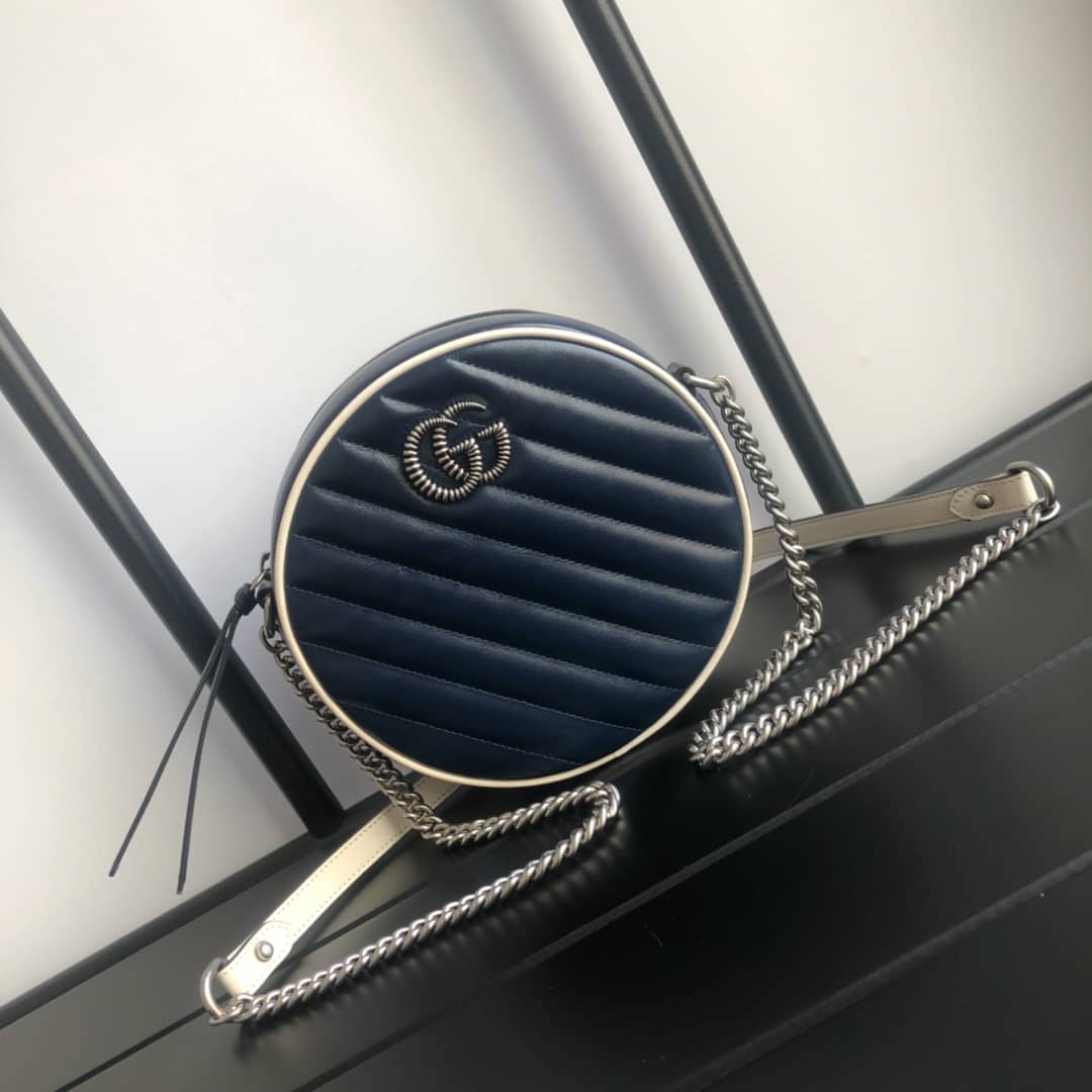 Best Replica Gucci GG Marmont Round Mini Shoulder Bag Replica Blue 550154 - Colareps
