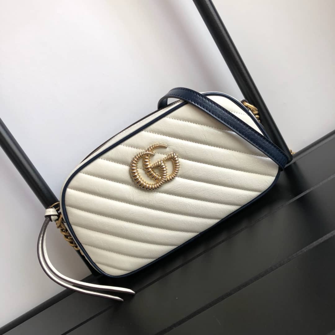 Best Replica Gucci GG Marmont Small Shoulder Handbag Camera Bag Replica White 447632 - Colareps