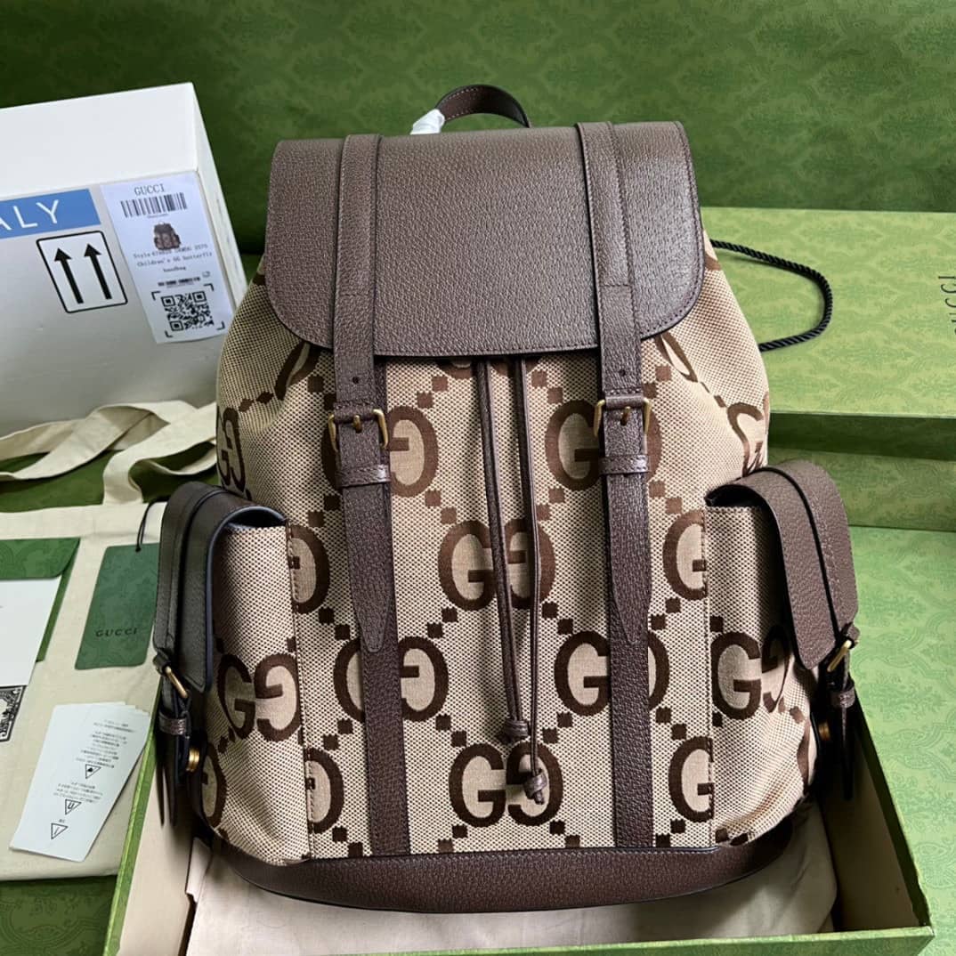 Best Replica Gucci Jumbo GG Canvas Leather Brown 678829 Replica Backpack - Colareps