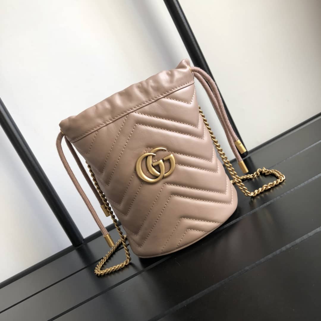 Best Replica Gucci GG Marmont Mini Bucket Crossbody Bag Replica Pink 575163 - Colareps