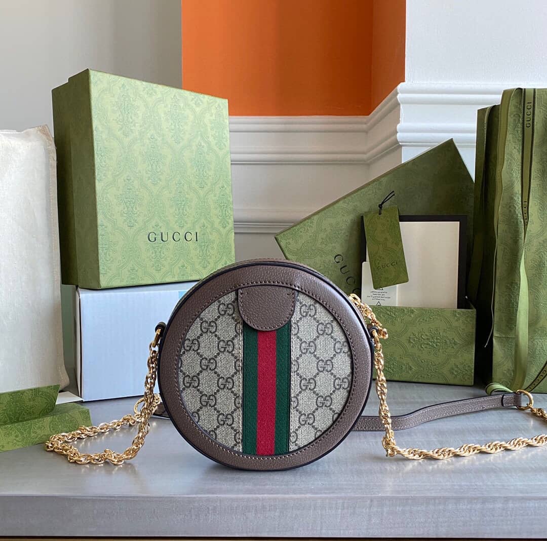 Best Replica Gucci Ophidia Mini Round Shoulder Bag Replica Brown 550618 - Colareps