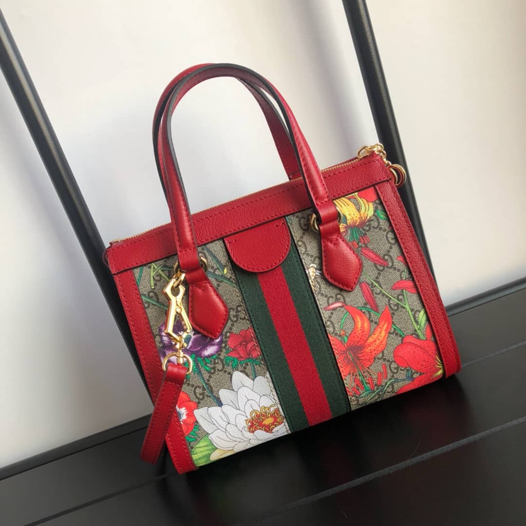 Best Replica Gucci GG Supreme Ophidia Small Tote Shoulder Bag Replica Red 547551 - Colareps