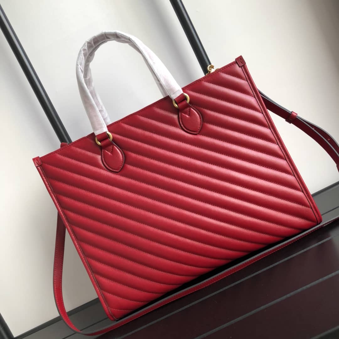 Best Replica Gucci GG Marmont Medium Matelasse Leather Tote Replica Red 627332 - Colareps