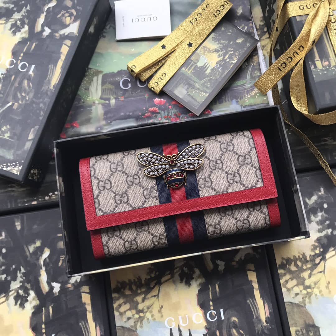 Best Replica Gucci Queen Margaret Bee Leather Continental Flap Wallet Replica 476064 - Colareps