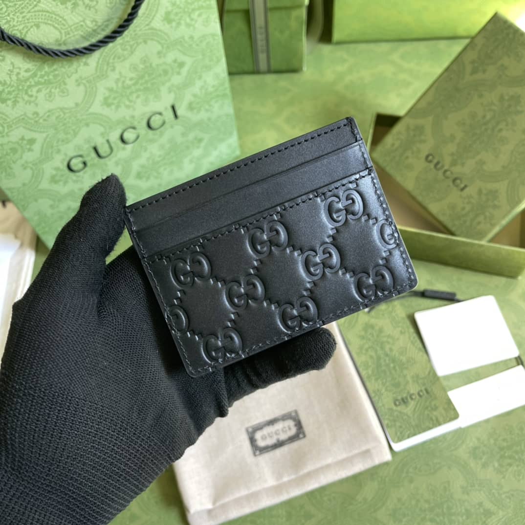 Best Replica Gucci Guccissima Card Holder Black Replica 233166 - Colareps