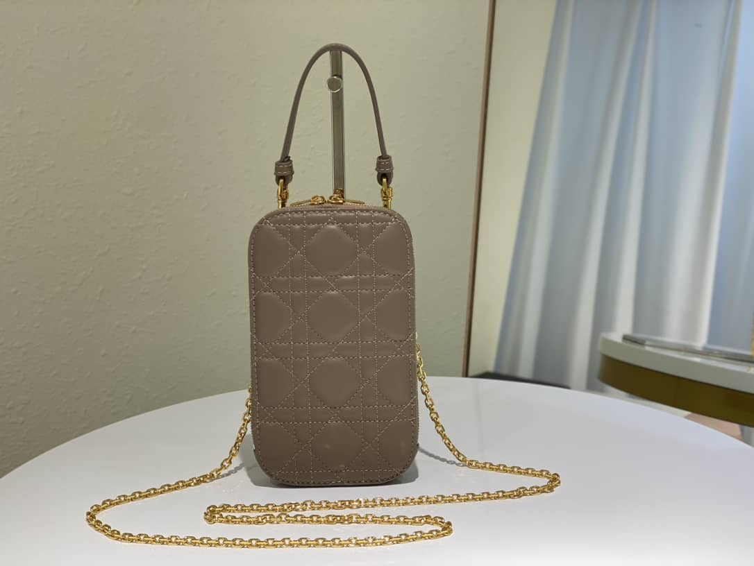 Best Replica Lady Dior Dupe Lambskin 18CM Phone Holder - Colareps