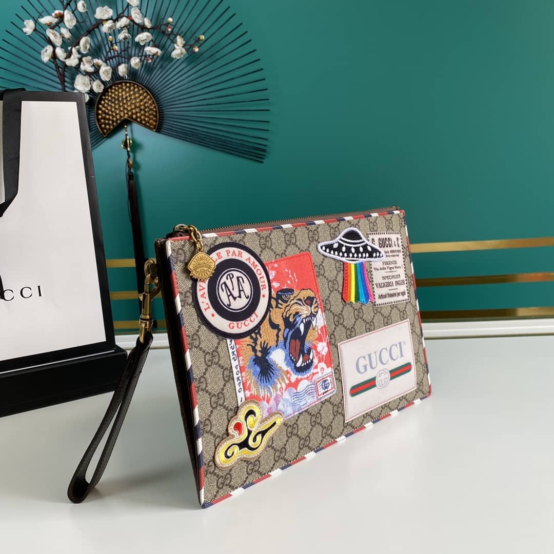 Best Replica Gucci GG Supreme Monogram Courrier Zip Pouch Replica 473915 - Colareps