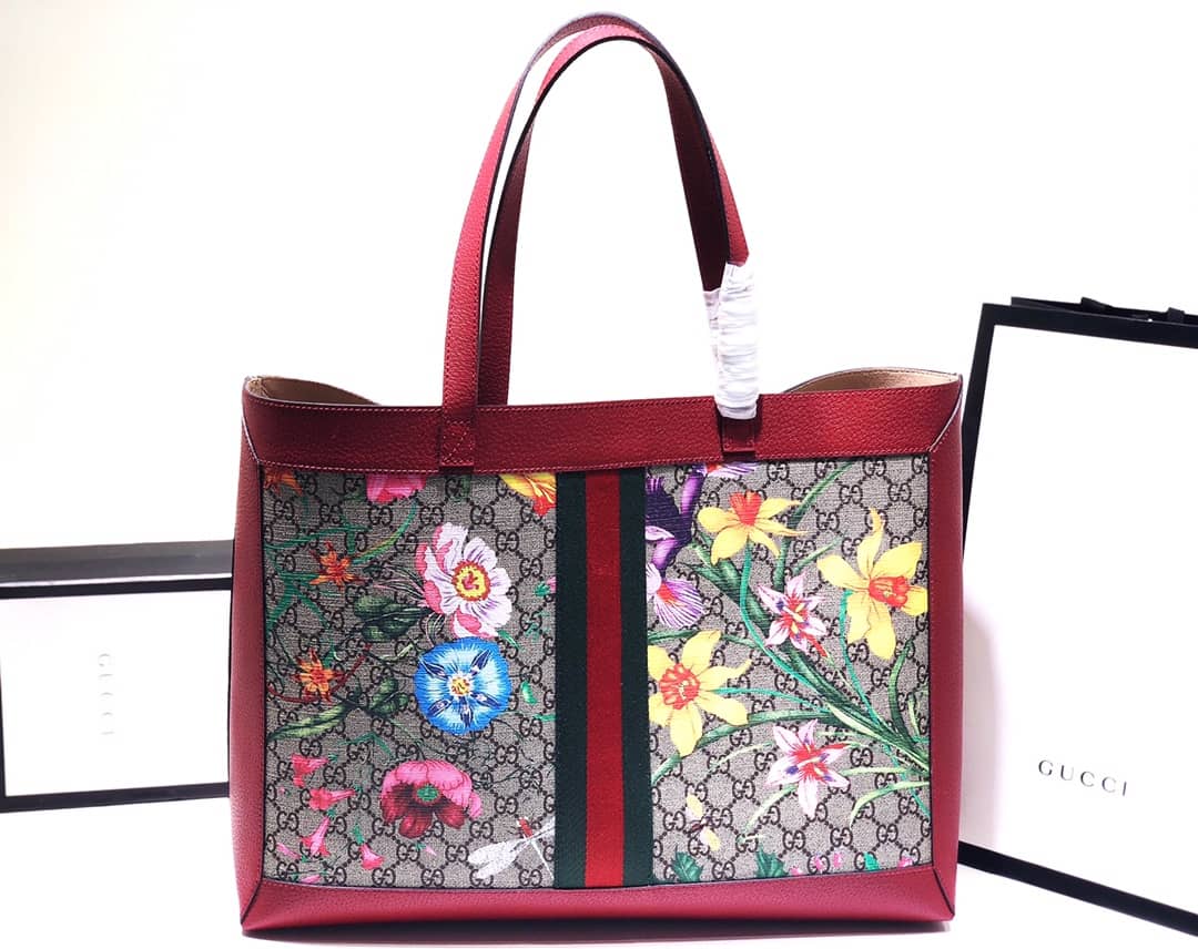 Best Replica Gucci Ophidia Web Soft GG Supreme Replica Tote Red 547947 - Colareps