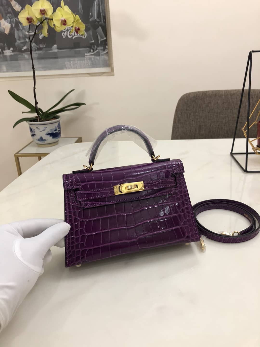 Best Replica Hermes Kelly Dupe Mini 19CM Crocodile Shiny Replica Bag - Colareps