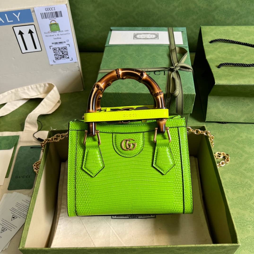 Best Replica Gucci Diana Lizard Mini Bag Green 675800 Replica Tote - Colareps
