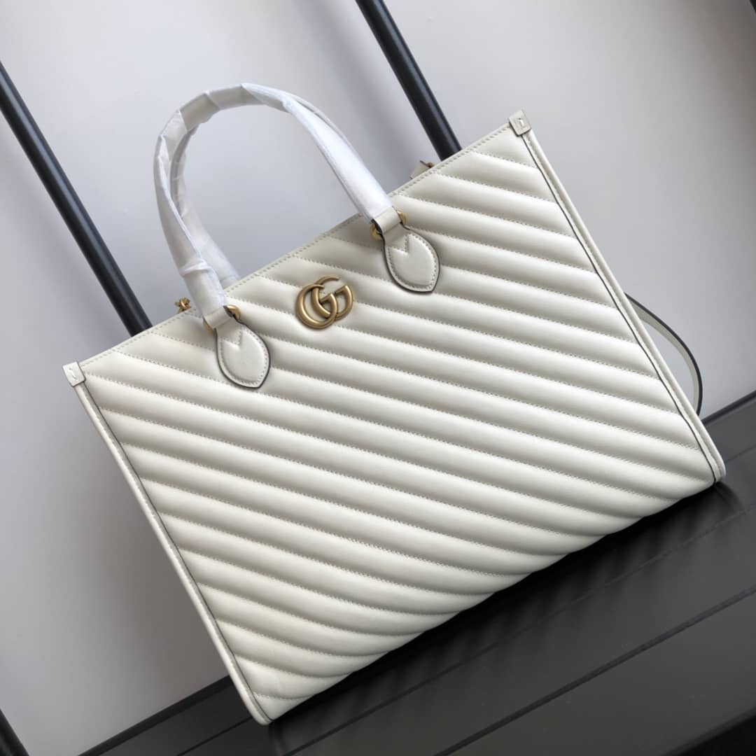 Best Replica Gucci GG Marmont Medium Matelasse Leather Tote Replica White 627332 - Colareps