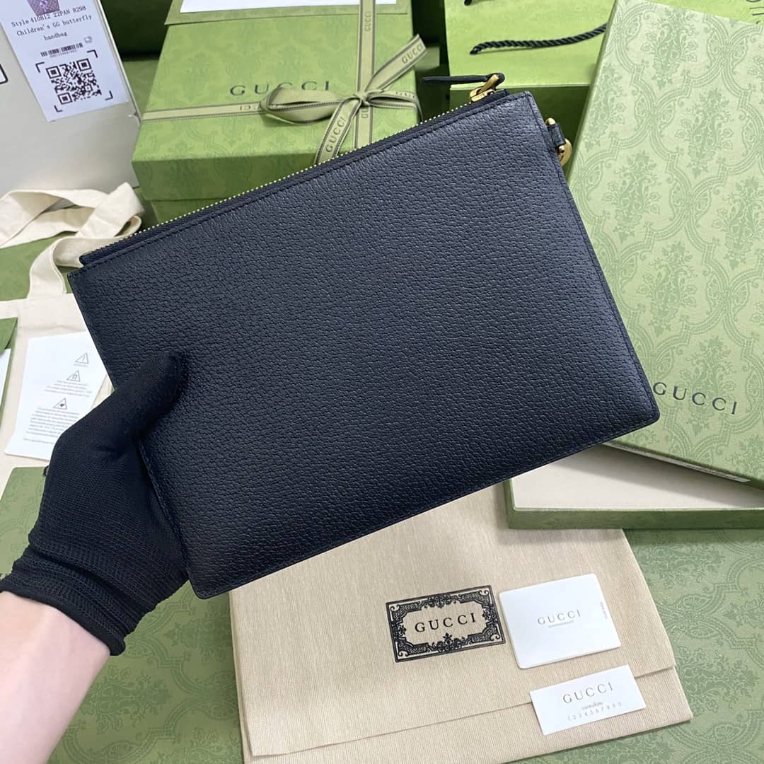 Best Replica Gucci GG Marmont Black Leather Pouch Replica 658562 - Colareps