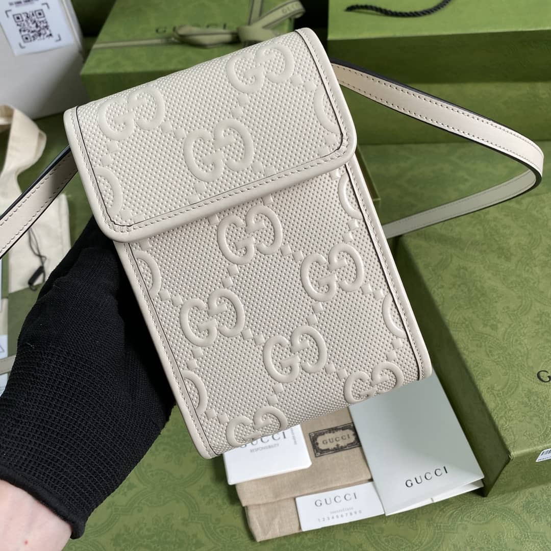 Best Replica Gucci GG Embossed Mini Phone Bag Replica 625571 - Colareps