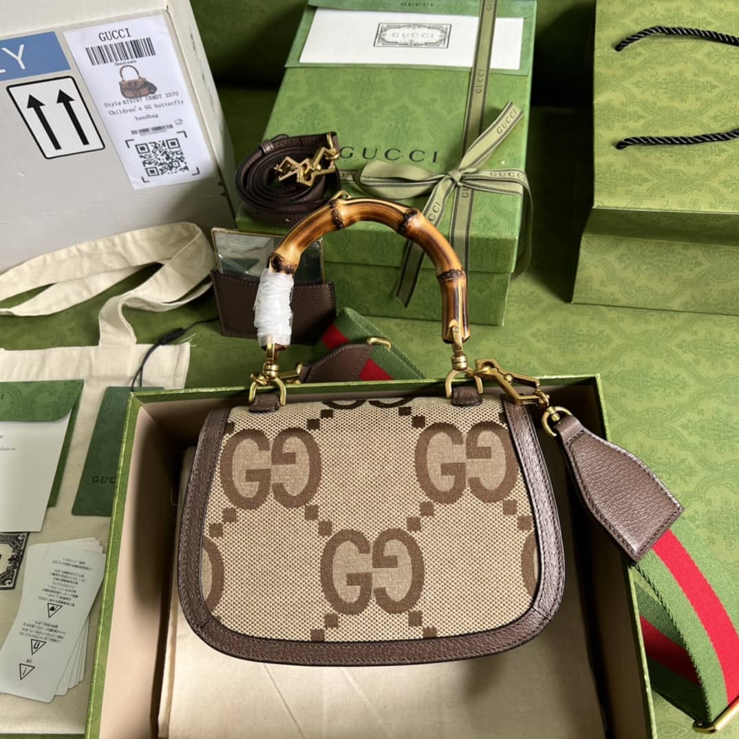 Best Replica Gucci Small Jumbo GG Shoulder Bag With Bamboo Dark Coffee 675797 Replica - Colareps
