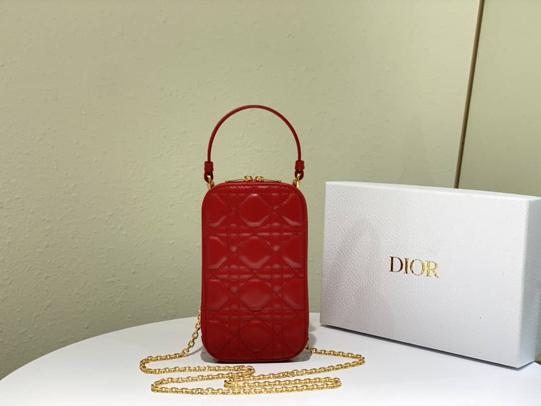 Best Replica Lady Dior Dupe Lambskin 18CM Phone Holder - Colareps