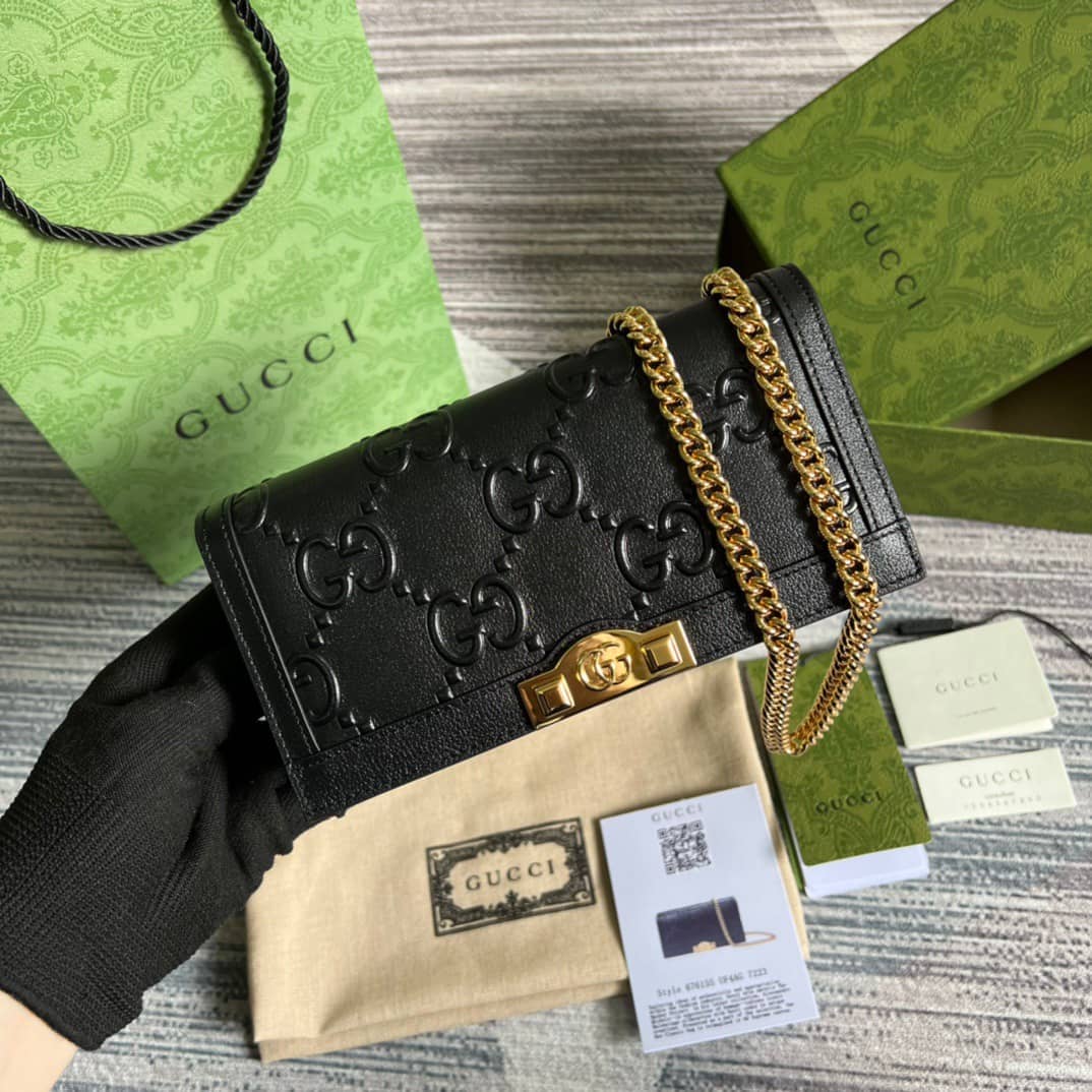 Best Replica Gucci GG Wallet With Chain Black 676155 Replica - Colareps