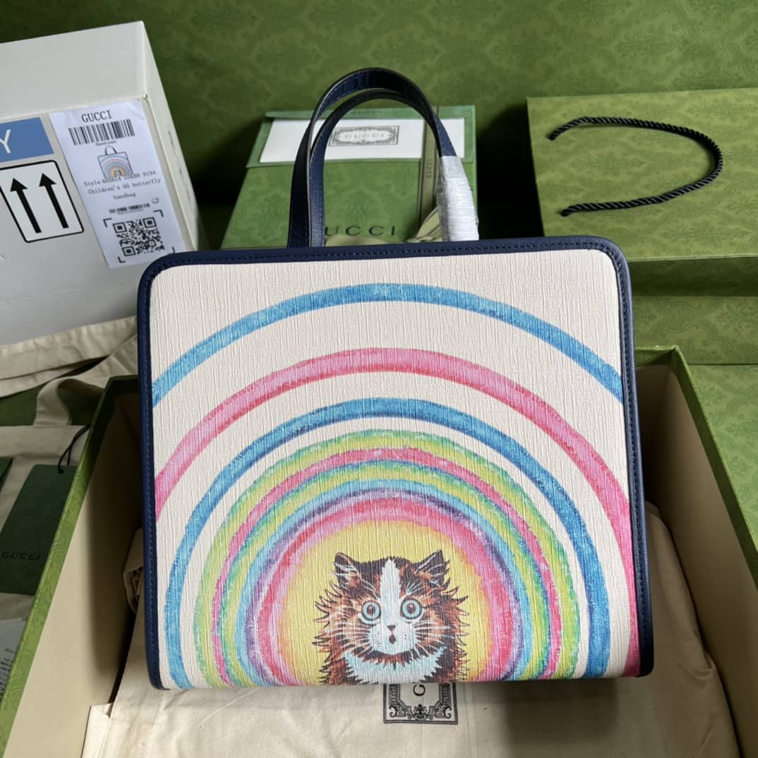 Best Replica Gucci Children Cat Rainbow Print 605614 Replica Tote Bag - Colareps