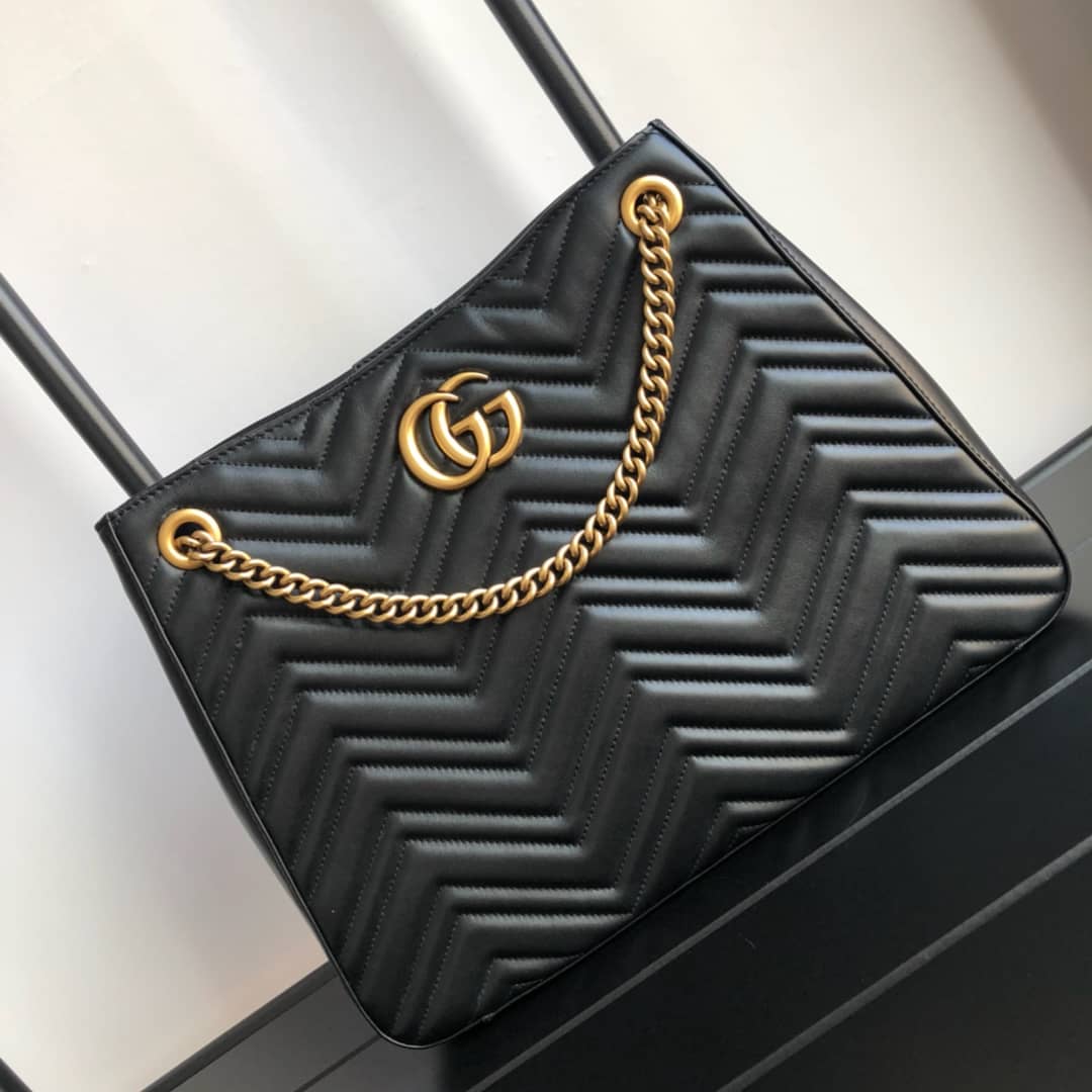 Best Replica Gucci GG Marmont Chain Shoulder Bag Replica Black 453569 - Colareps