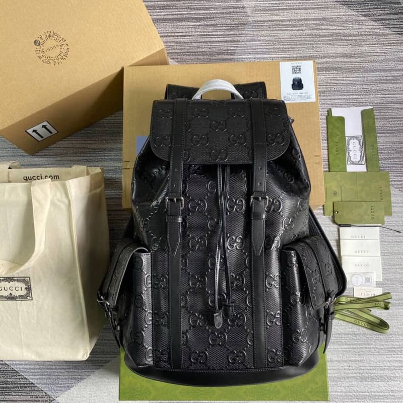 Best Replica Gucci GG Embossed Leather Replica Backpack Black 625770 - Colareps