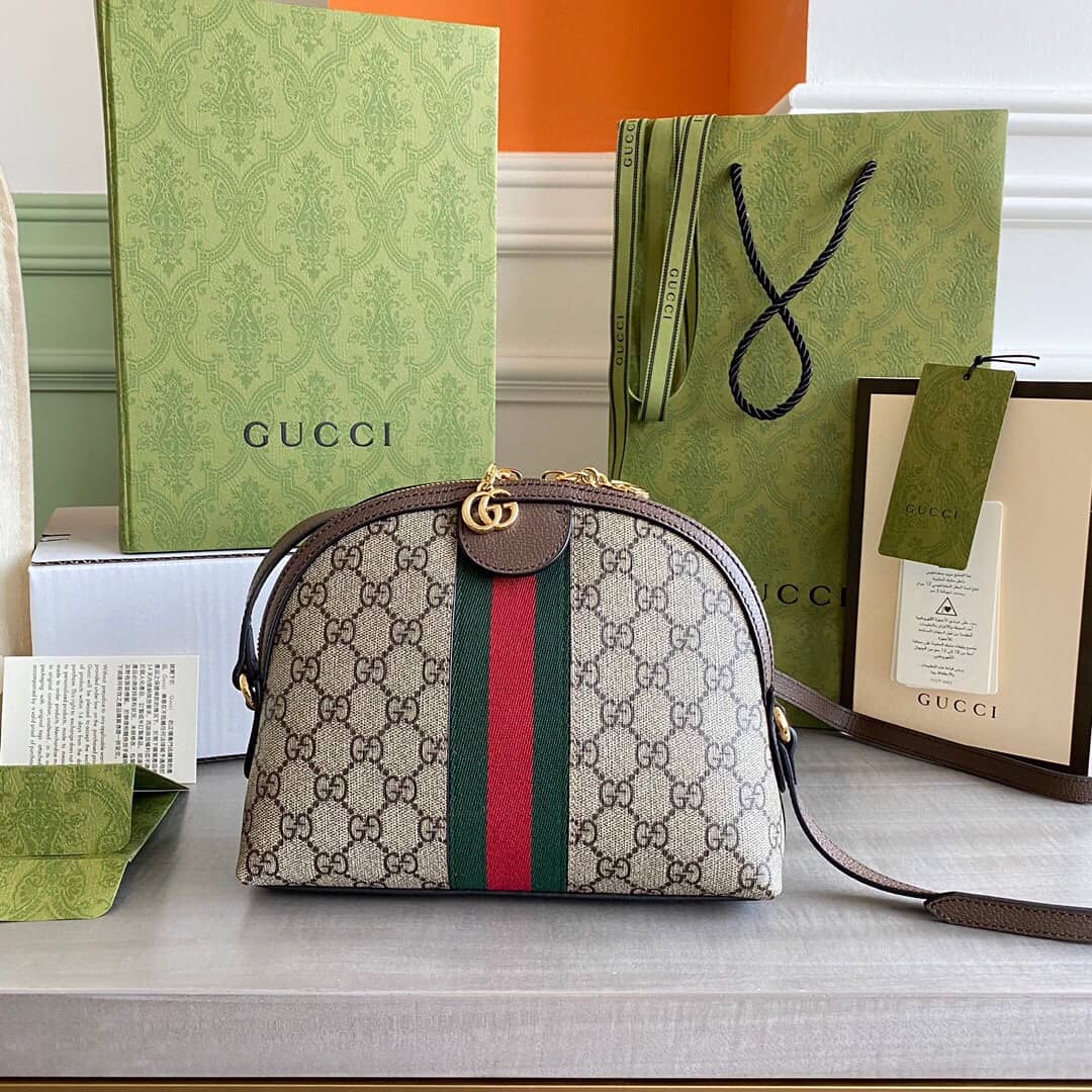 Best Replica Gucci GG Supreme Ophidia Small Rounded Top Shoulder Bag Replica Brown 499621 - Colareps