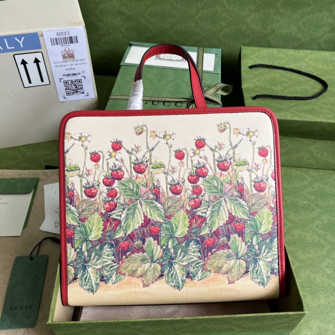 Best Replica Gucci Children Strawberry Print 605614 Replica Tote Bag - Colareps