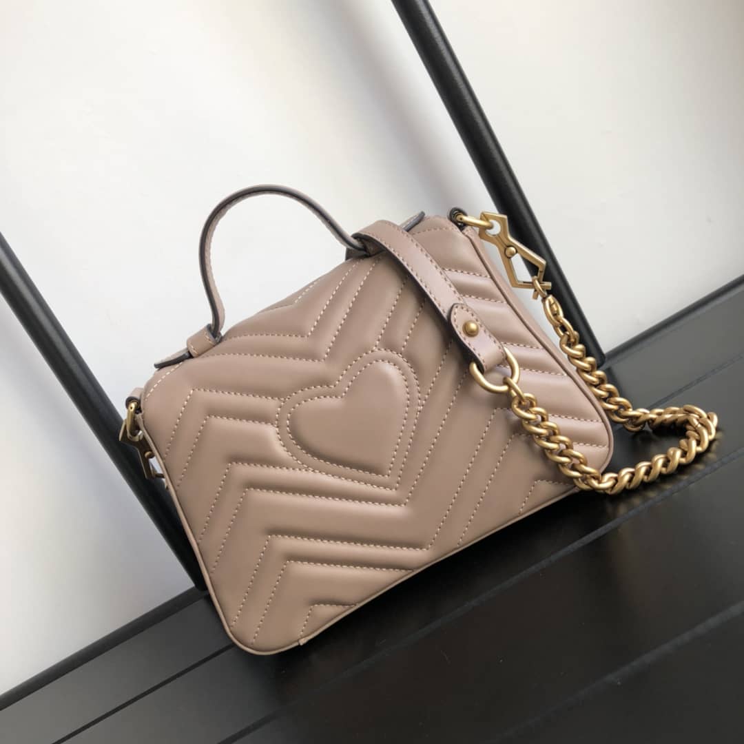 Best Replica Gucci GG Marmont Mini Leather Top Handle Bag Replica Apricot 547260 - Colareps