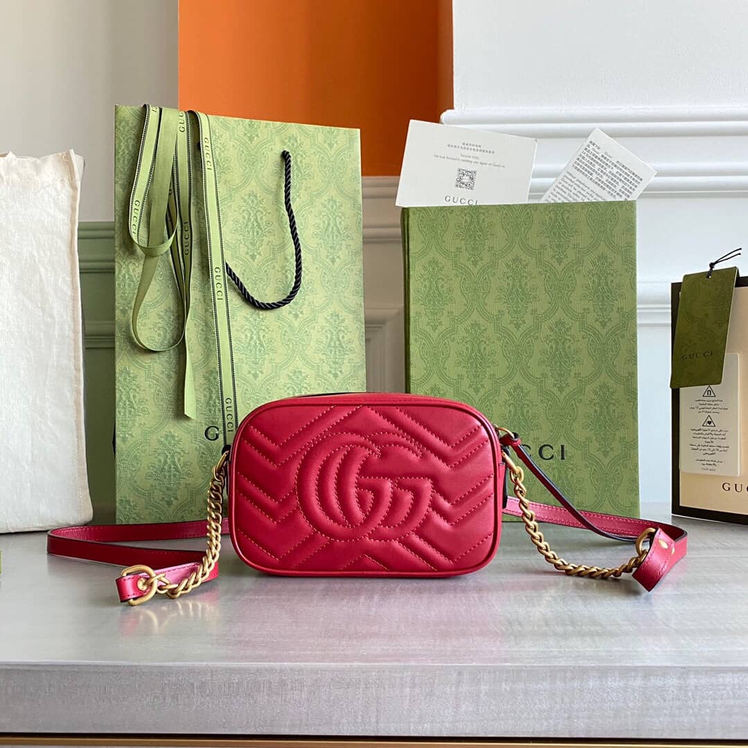 Best Replica Gucci GG Marmont Matelassé Mini Bag Replica Red 448065 - Colareps