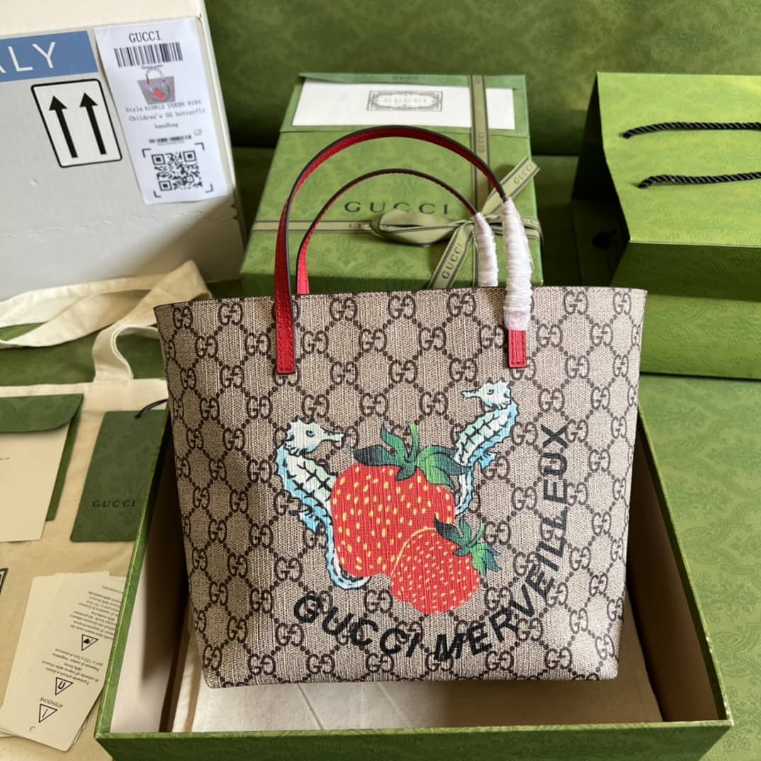 Best Replica Gucci Children Strawberry Print Tote 410812 Replica Bag - Colareps