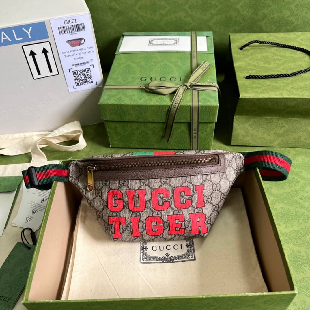 Best Replica Gucci Supreme Canvas Tiger GG Belt Bag Beige Ebony 675181 Replica - Colareps
