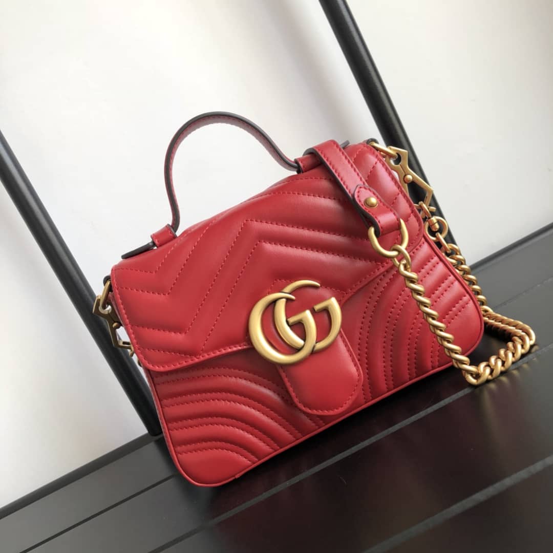 Best Replica Gucci GG Marmont Mini Leather Top Handle Bag Replica Red 547260 - Colareps