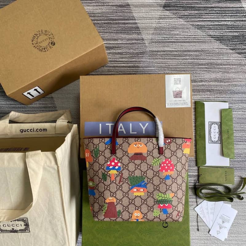 Best Replica Gucci Children GG Supreme Canvas Replica Tote Brown 410812 - Colareps