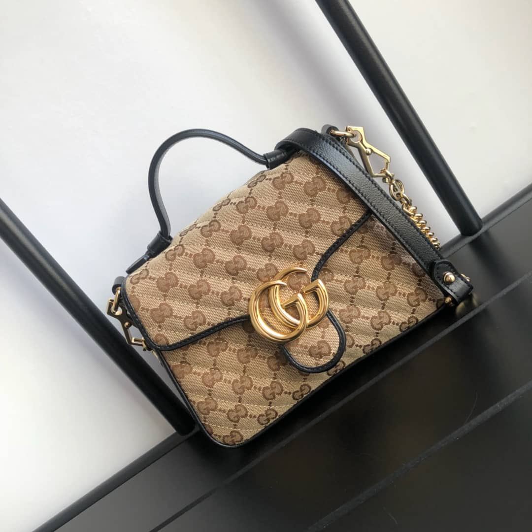 Best Replica Gucci GG Marmont Mini Top Handle Bag Replica Black 583571 - Colareps