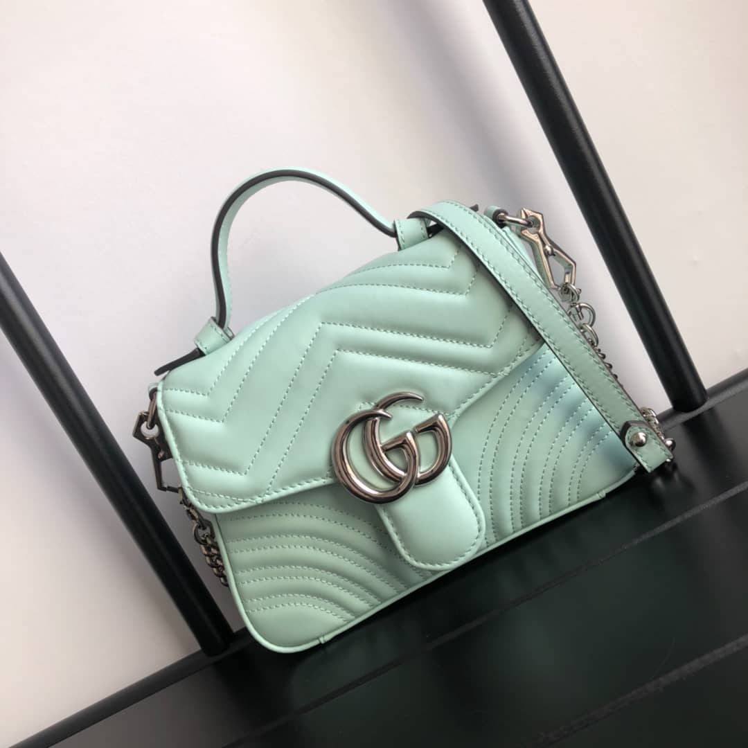 Best Replica Gucci GG Marmont Mini Leather Top Handle Bag Replica Green 547260 - Colareps