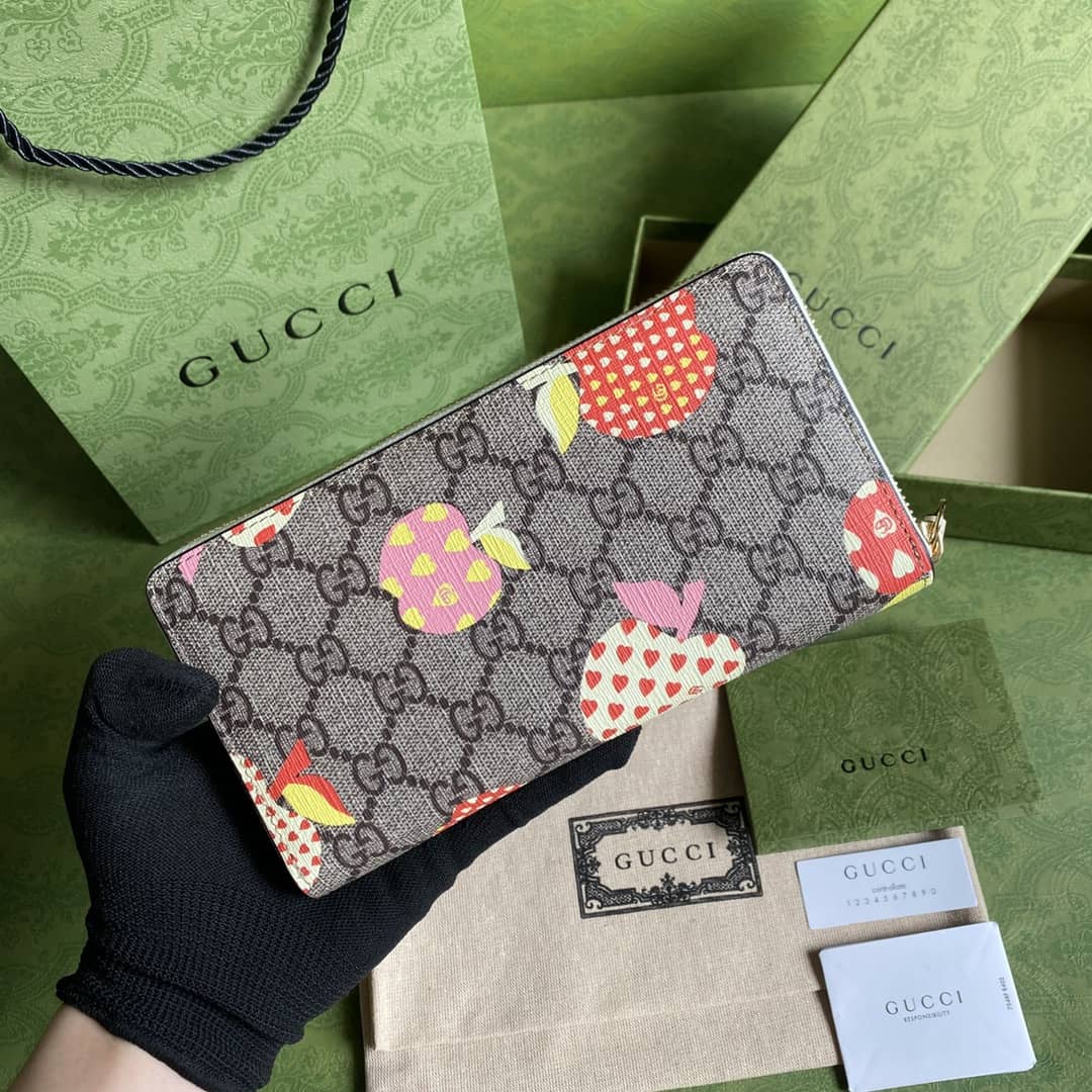 Best Replica Gucci GG Apple Print Zip Around Long Wallet Replica 663924 - Colareps
