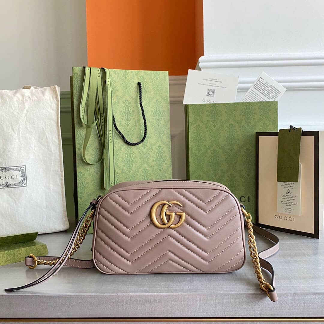 Best Replica Gucci GG Marmont Small Shoulder Handbag Camera Bag Replica Pink 447632 - Colareps